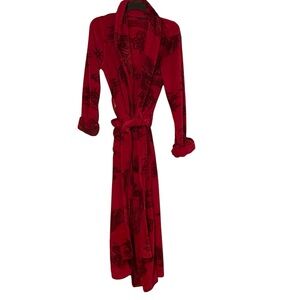 Natori Womens Long Bath Robe S/P Firey Red Belted